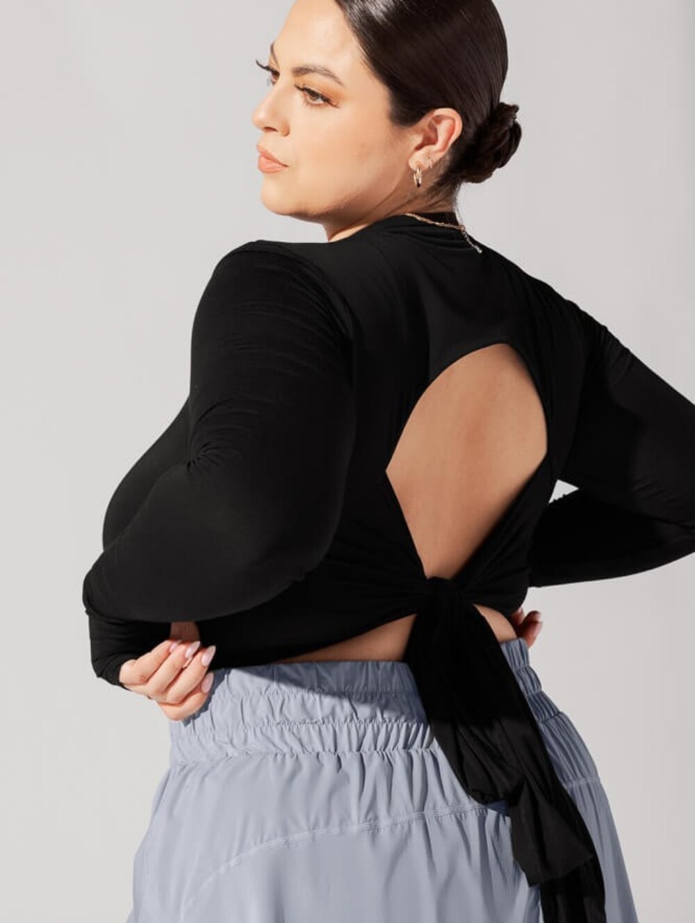 New Popflex Bow Back Reversible Long Sleeve Top Black S Small - Picture 4 of 4
